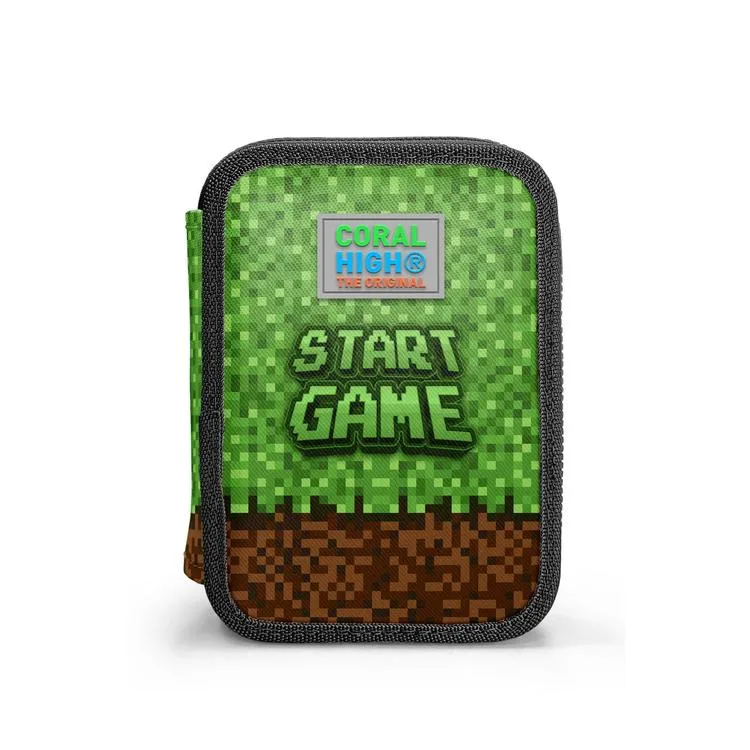 CORAL HIGH KIDS 11154 YEŞİL KAHVERENGİ HIGHT CRAFT DESENLİ ÇİFT KATLI KALEM ÇANTASI