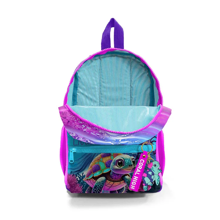 CORAL HIGH 23556 KIDS PEMBE MOR KAPLUMBAĞA DESENLİ İKİ BÖLMELİ MİNİK YUVA SIRT ÇANTASI