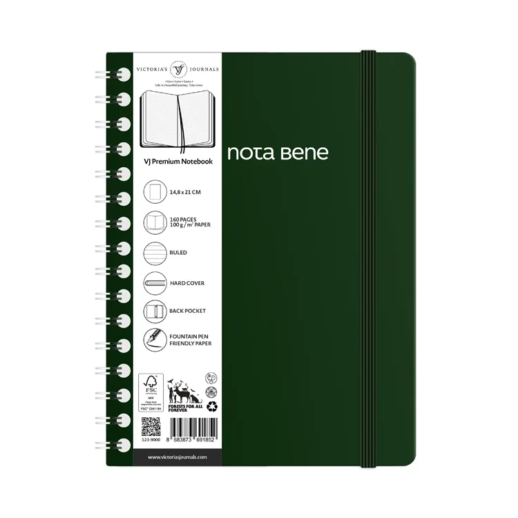 VICTORIA'S JOURNALS NOTE BENE 9263 PREMIUM NOTEBOOK SPİRALLİ SERT KAPAK A5 100gr.160 SYF. ÇİZGİLİ DEFTER YEŞİL