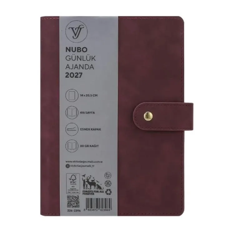 VICTORIA'S JOURNALS 226-2396 14x20,5 cm NUBO 416 SAYFA DEĞİŞEBİLEN İÇ ESNEK KAPAK GÜNLÜK AJANDA - MOR MÜRDÜM