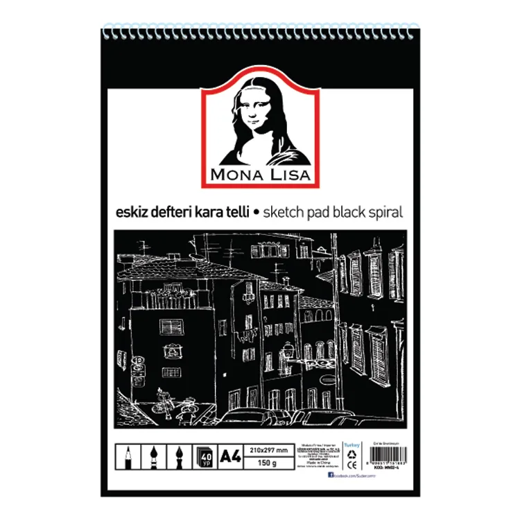 MONA LISA MN02-4 ESKİZ DEFTERİ KARA TELLİ A4 150G 40 YP