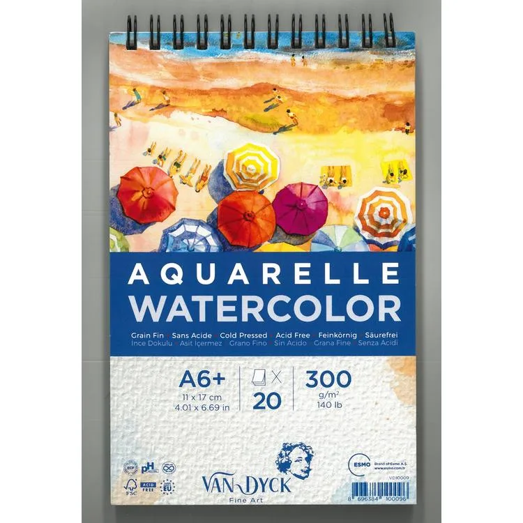 VAN DYCK VD10009 SULUBOYA BLOK 11x17cm A6+ 300GR 20 YP SPİRALLİ RESİM DEFTERİ