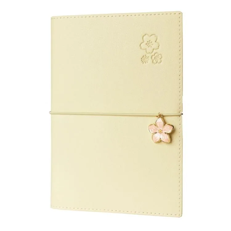 VICTORIA'S JOURNALS ÇİÇEK 124-1043 VEGAN DERİ KAPAK LASTİKLİ 13X18 cm 80 gr. 96 YP. KREM ÇİZGİLİ DEFTER PASTEL SARI