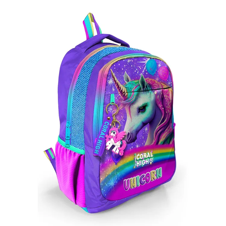 CORAL HIGH 23663 KIDS MOR PEMBE SİMLİ UNICORN DESENLİ ÜÇ BÖLMELİ SIRT ÇANTASI