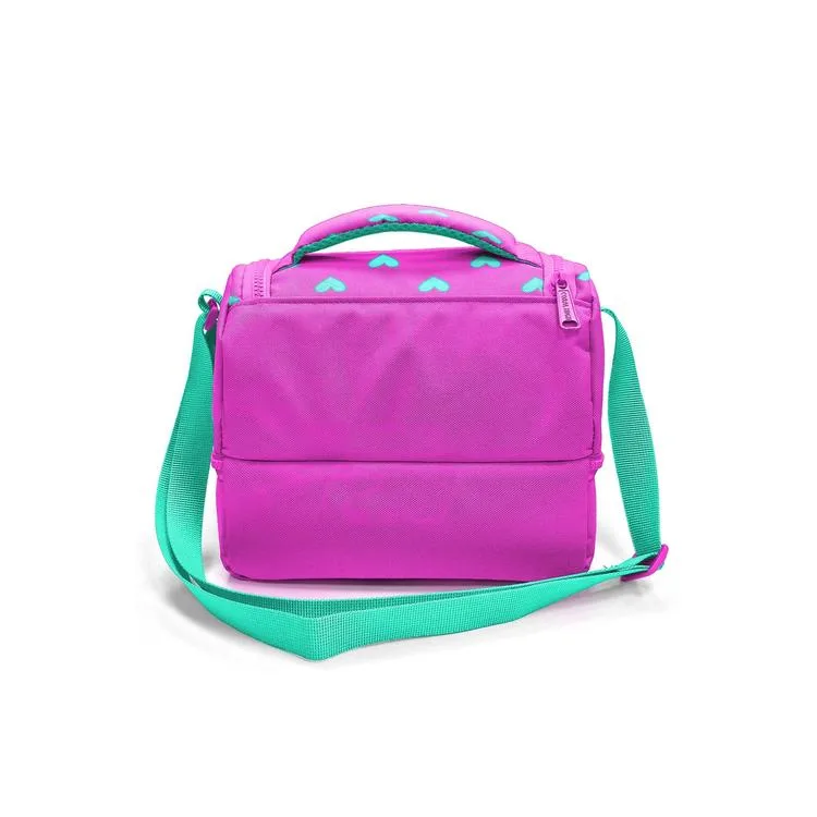 CORAL HIGH 37212 KIDS NEON PEMBE SU YEŞİLİ KALP DESENLİ THERMO İKİ KATLI BESLENME ÇANTASI