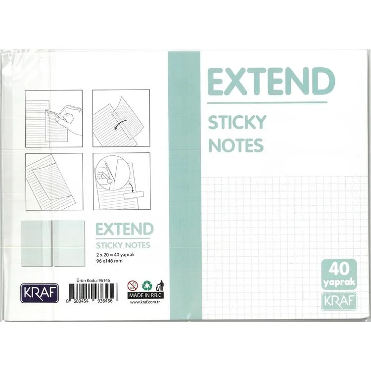 KRAF 96146 YAPIŞKANLI NOT KAĞIDI EXTEND 96x146mm (2x20) 40 YP.