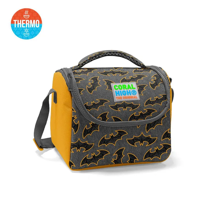 CORAL HIGH 11721 KIDS KOYU GRİ HARDAL YARASA DESENLİ THERMO BESLENME ÇANTASI