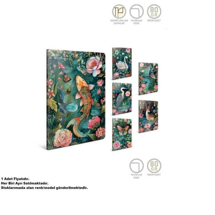 GIPTA GARDEN TEL DİKİŞLİ LX. KARTON KAPAK A4 60YP. 80GR. KARELİ DEFTER 8428 - TEKLİ