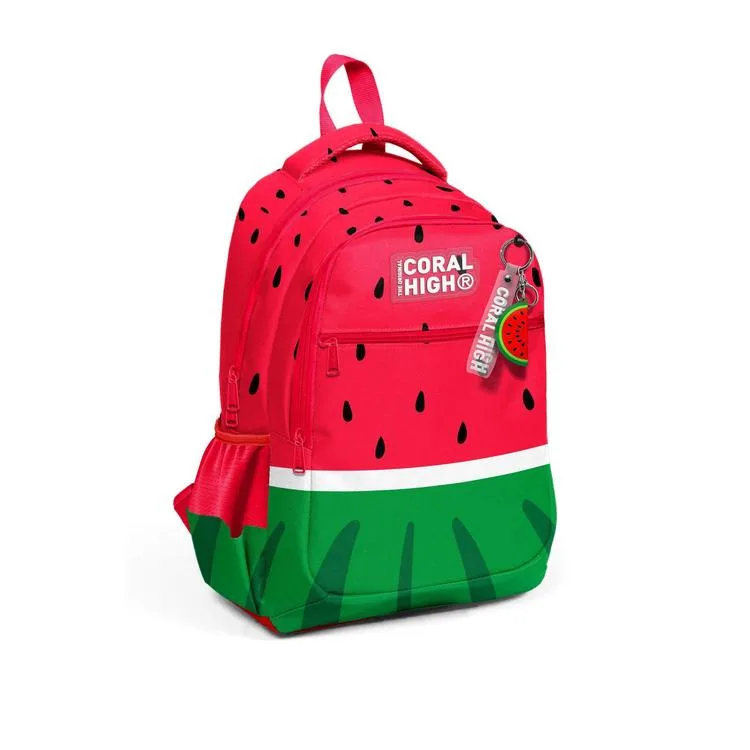 CORAL HIGH 11428 KIDS KIRMIZI YEŞİL KARPUZ DESENLİ ÜÇ BÖLMELİ SIRT ÇANTASI