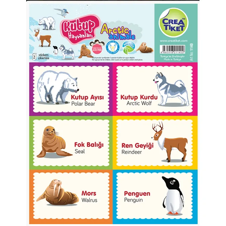CREA ETİKET - İNGİLİZCE TÜRKÇE KUTUP HAYVANLARI & SÜRÜNGENLER 1140