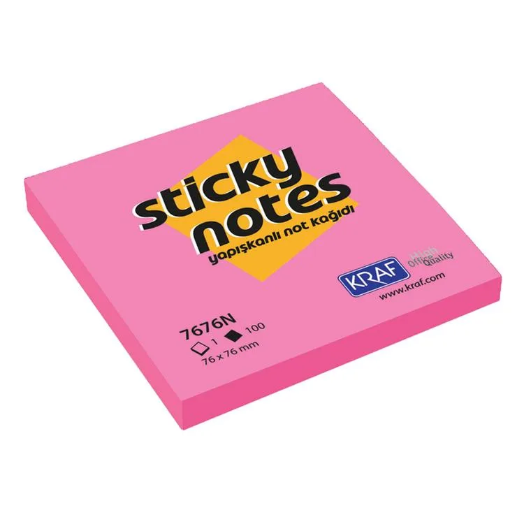 KRAF 7676N-PK YAPIŞKANLI NOT KAĞIDI 76X76 NEON PEMBE