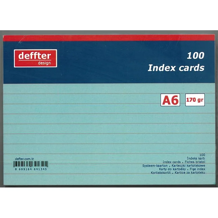 DEFFTER INDEX KARTI A6 MAVİ ÇİZGİLİ
