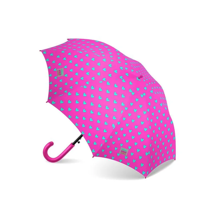 CORAL HIGH 12660 KIDS NEON PEMBE SU YEŞİLİ KALP DESENLİ ÇOCUK ŞEMSİYESİ
