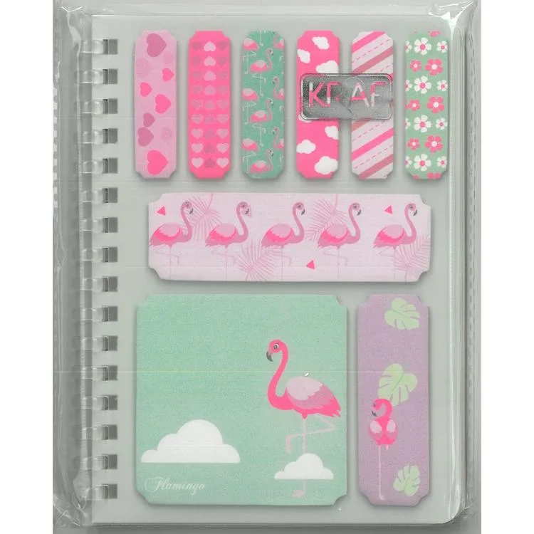 KRAF 2220FL FLAMINGO A6 SPİRALLİ BLOKNOT ÇİZGİLİ + YAPIŞKANLI NOT KAĞIDI 1 SET