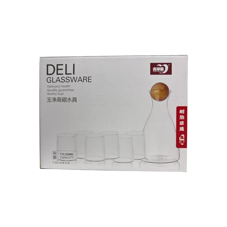 DELISOGA GPH59-2A/L7 AHŞAP TOP KAPAK CAM SÜRAHİ VE BARDAK TAKIMI 6+1