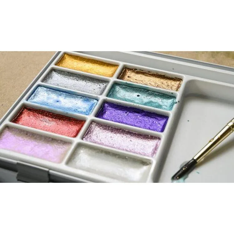 DALER ROWNEY SIMPLY WATERCOLOR SULU BOYA SETİ METALİK RENKLER 10'LU (10 RENK+1 AD FIRÇA) TENEKE KUTU - FT134500017