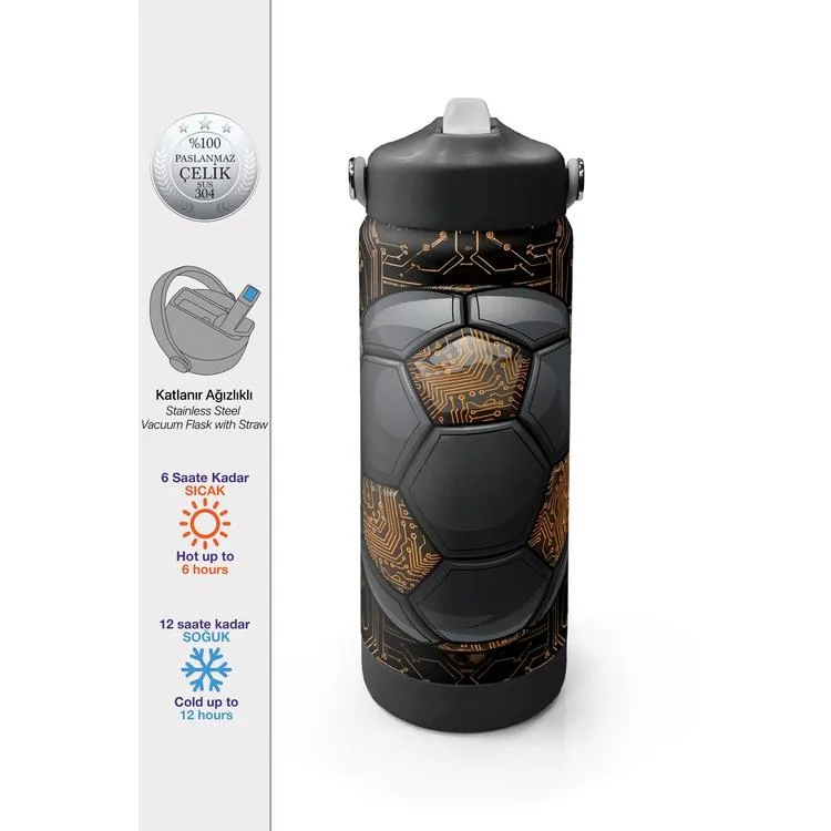CORAL HIGH 38317 KIDS FUTBOL DESENLİ KATLANIR AĞIZLI PİPETLİ ÇELİK TERMOS 650ML
