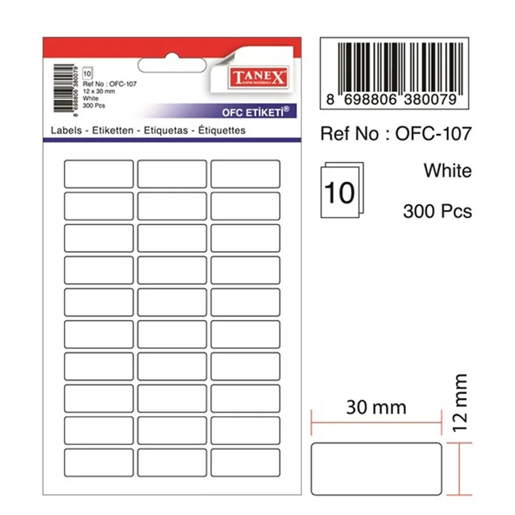 TANEX OFC-107 12X30mm BEYAZ OFİS ETİKETİ