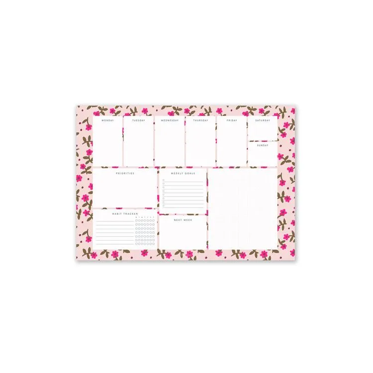 DEFFTER FABOOKS MASA ÜSTÜ HAFTALIK PLANLAYICI A4 BLOKNOT PEMBE ÇİÇEKLİ - TEKLİ
