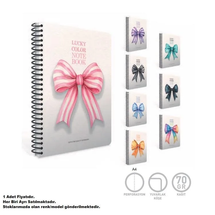 GIPTA LUCKY COLOR SPİRALLİ LX KARTON KAPAK A4 80YP. ÇİZGİLİ DEFTER 8380 - TEKLİ
