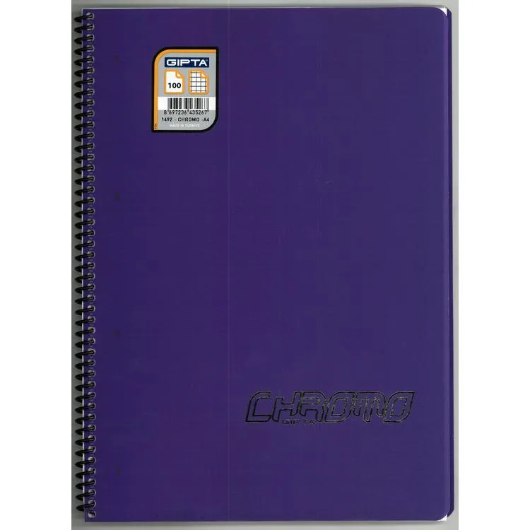 GIPTA CHROM-O SPİRALLİ PP. KAPAK A4 100 YP. KARELİ DEFTER 1492 - TEKLİ