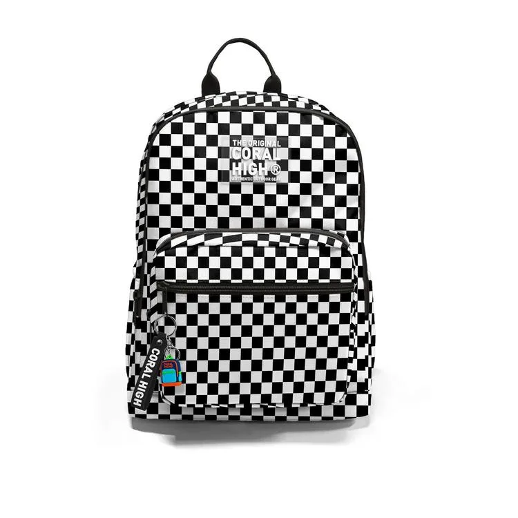 CORAL HIGH 23677 KIDS SİYAH BEYAZ DAMA DESENLİ DÖRT BÖLMELİ SIRT ÇANTASI
