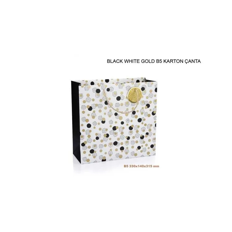 GIPTA B5 BLACK WHITE GOLD HEDİYELİK KARTON ÇANTA BG6887 - TEKLİ