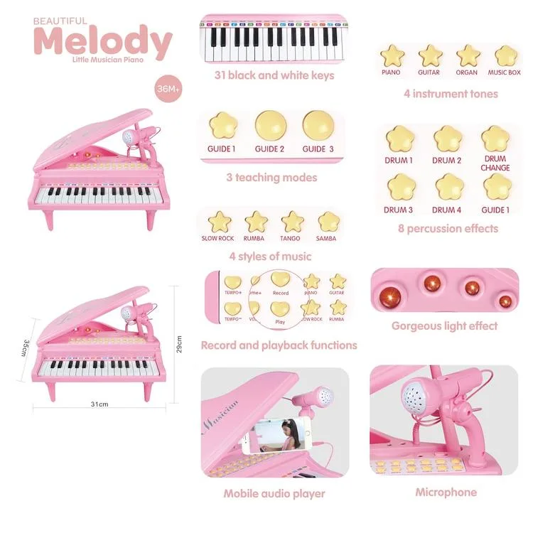 VARDEM 1504B BEAUTIFUL MELODY 31 TUŞ MİKROFON+MP3 ÇALAR PİYANO ORTA BOY