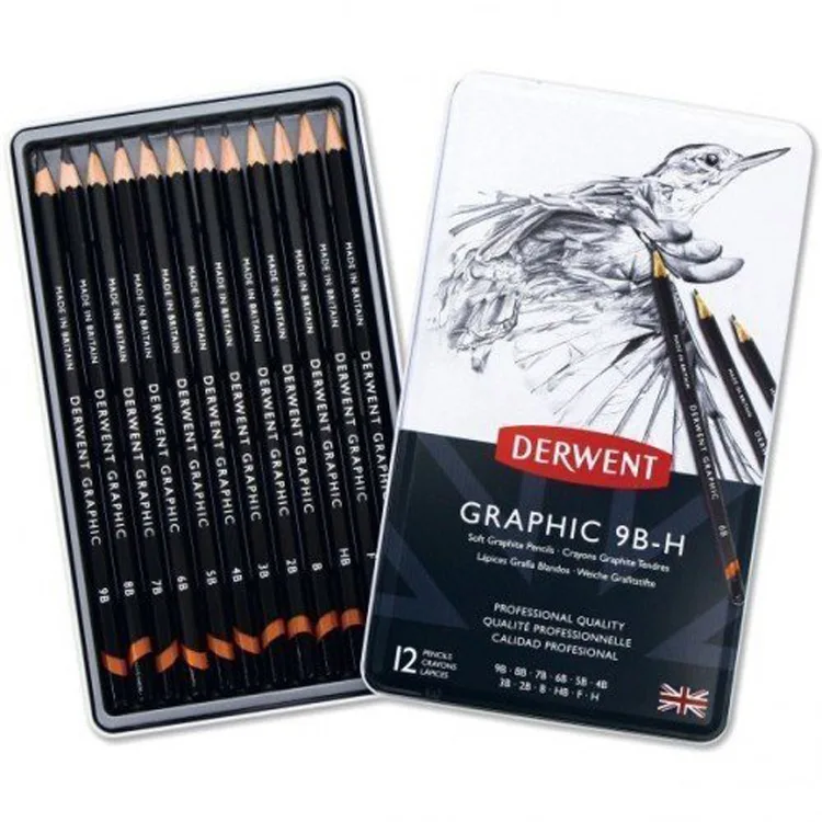 DERWENT GRAPHIC SET SOFT- DERECELİ KALEM SETİ12 li TENEKE KUTU