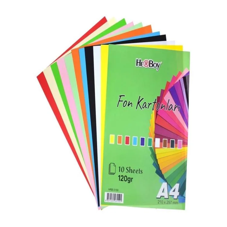 HERBOY HRB-3159 A4 120GR 10'LU KARIŞIK RENK FON KARTONU POŞETLİ