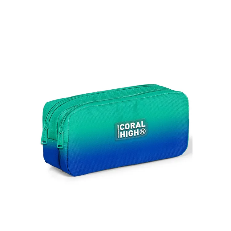 CORAL HIGH 12075 YEŞİL SAKS MAVİSİ RENK GEÇİŞLİ İKİ BÖLMELİ KALEM ÇANTASI