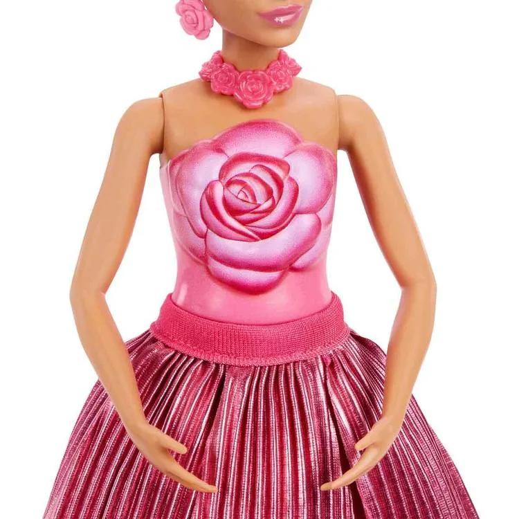 MATTEL JMF56/JMF59 BARBIE PETAL POP SÜRPRİZ ÇİÇEK SERİSİ KIRMIZI GÜL ELBİSELİ BEBEK 14 CM 3+