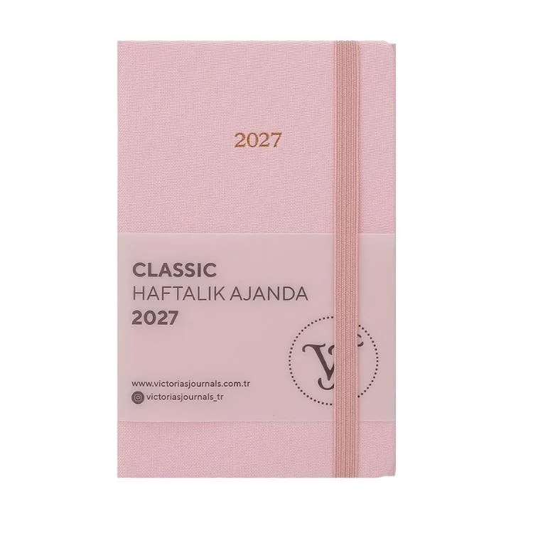 VICTORIA'S JOURNALS 226-2358 9x14 cm CLASSIC SERT KAPAK CEPLİ LASTİKLİ HAFTALIK AJANDA - PEMBE
