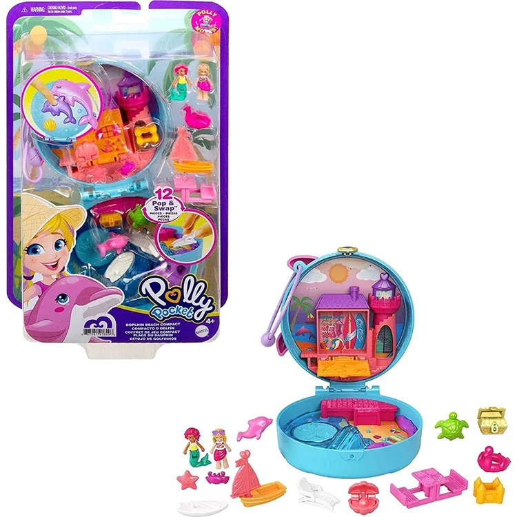 MATTEL FRY35/GTN20 POLLY POCKET VE MACERALARI MİCRO OYUN SETİ WORLD BEACH DOLPHIN