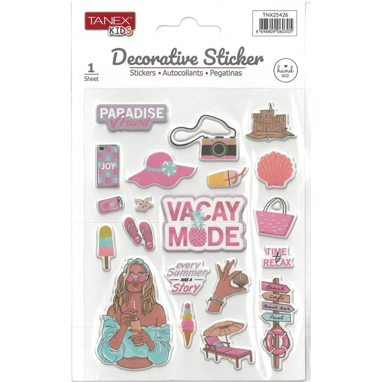 TANEX KIDS TNX-25426 DEKORATİF ETİKETLER - PUFFY TATİL SERİSİ STICKER - TEKLİ