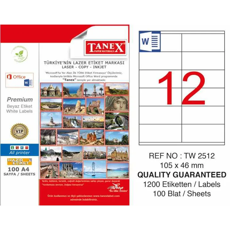 TANEX 105X46 MM LAZER ETİKET TW-2512