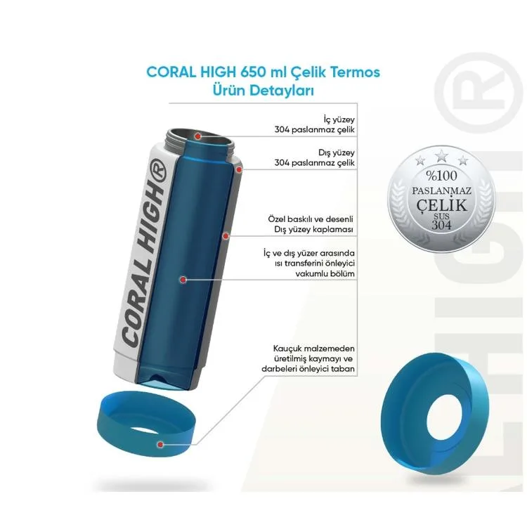 CORAL HIGH 38331 KIDS KELEBEK DESENLİ KATLANIR AĞIZLI PİPETLİ ÇELİK TERMOS 650ML