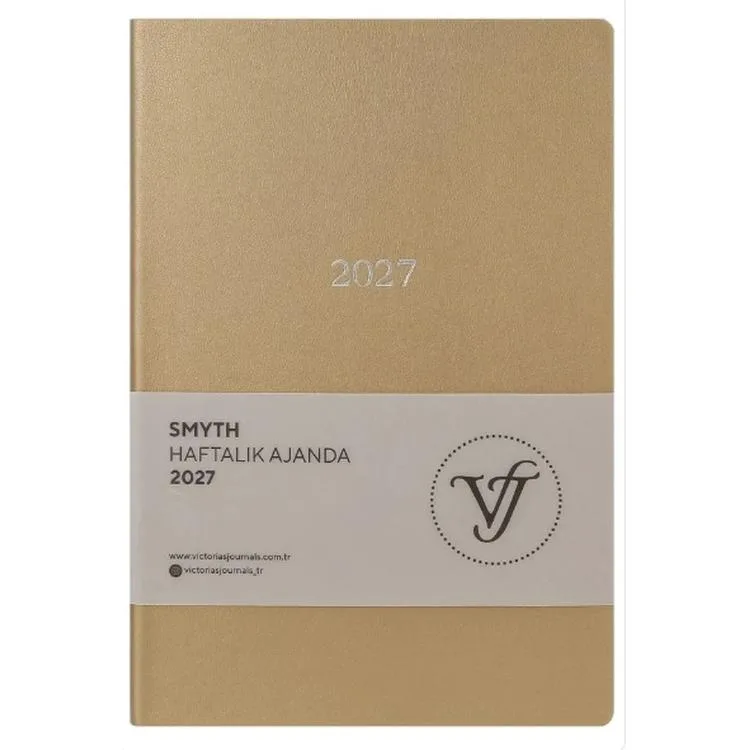 VICTORIA'S JOURNALS 226-2332 14x20,5 cm A5 SMYTH ESNEK KAPAK GÜMÜŞ YALDIZ KENAR HAFTALIK AJANDA - ALTIN