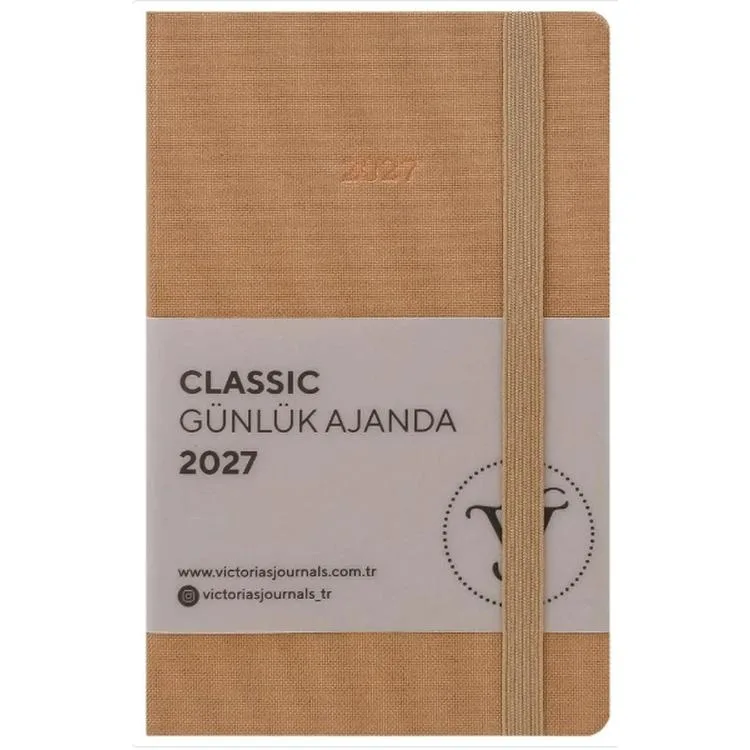 VICTORIA'S JOURNALS 226-2426 9x14 cm CLASSIC SERT KAPAK CEPLİ LASTİKLİ GÜNLÜK AJANDA - OLİVE