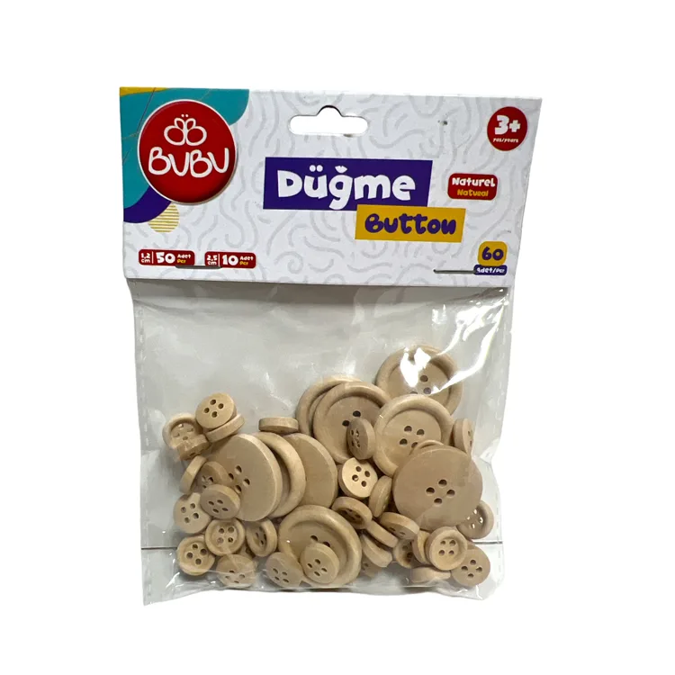 BU-BU 1.2cm - 2.5cm AHŞAP NATUREL RENK DÜĞME KARIŞIK POŞETLİ 60'LI BUBU-HS0006