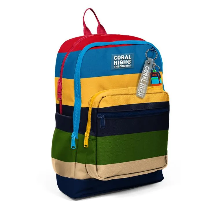 CORAL HIGH 33212 ÇOK RENKLİ ÇİZGİ DESENLİ DÖRT BÖLMELİ SIRT ÇANTASI