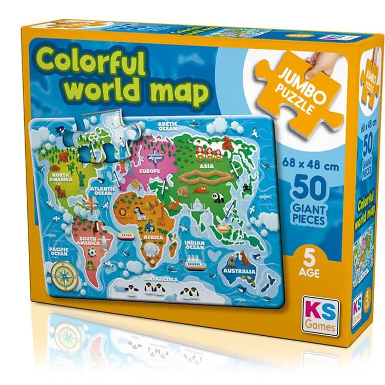 KS GAMES JP31015 COLORFUL WORLD MAP 68x48cm JUMBO YAPBOZ/PUZZLE 50 PARÇA 5YAŞ