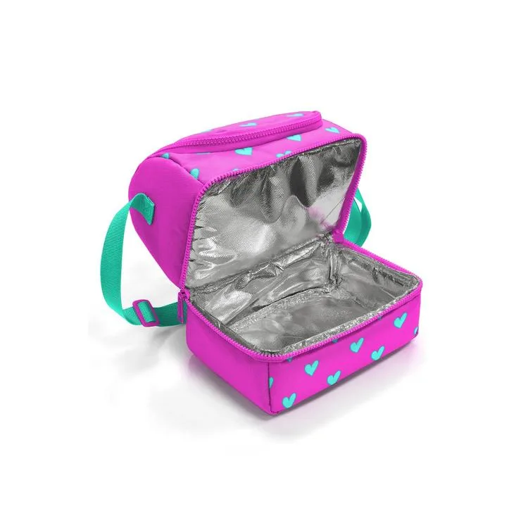 CORAL HIGH 37212 KIDS NEON PEMBE SU YEŞİLİ KALP DESENLİ THERMO İKİ KATLI BESLENME ÇANTASI