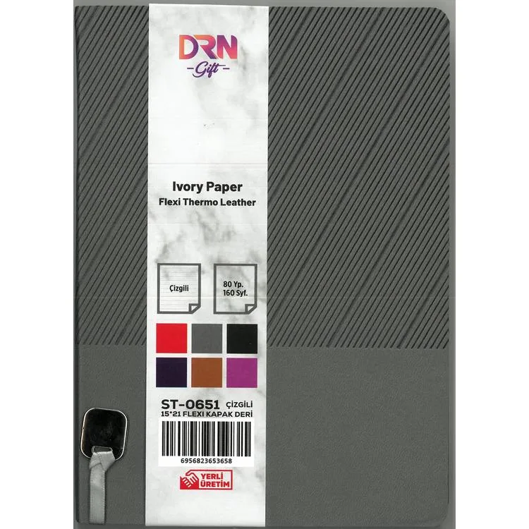 DRN GIFT ST-0651 15x21 FLEXI KAPAK DERİ MODEL 80 YP. ÇİZGİLİ DEFTER - TEKLİ