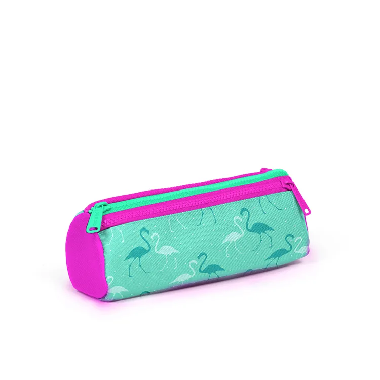 CORAL HIGH 22315 SU YEŞİLİ NEON PEMBE FLAMİNGO DESENLİ ÜÇ BÖLMELİ KALEM ÇANTASI