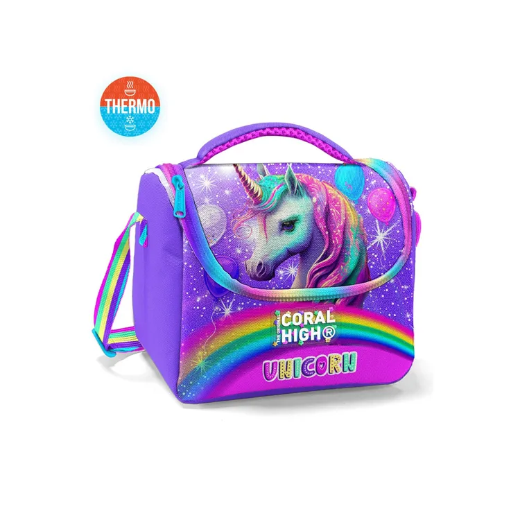 CORAL HIGH 11873 KIDS MOR PEMBE SİMLİ UNICORN DESENLİ THERMO BESLENME ÇANTASI