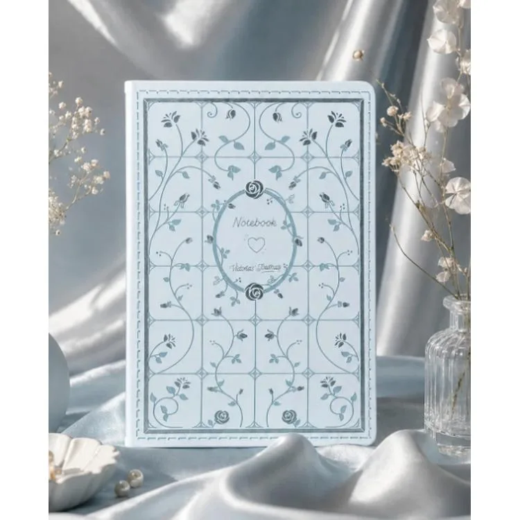 VICTORIA'S JOURNALS 126-2644 FLEUR VEGAN DERİ SERT KAPAK A5 120gr.80P. NOKTALI DEFTER - MAVİ