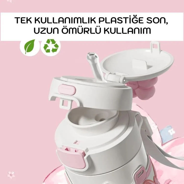 VAGONLİFE DILLER ÇELİK PİPETLİ/PİPETSİZ KULLANIM SİLİKON TUTMAÇLI EL ASKILI MATARA/TERMOS D9317 480ML