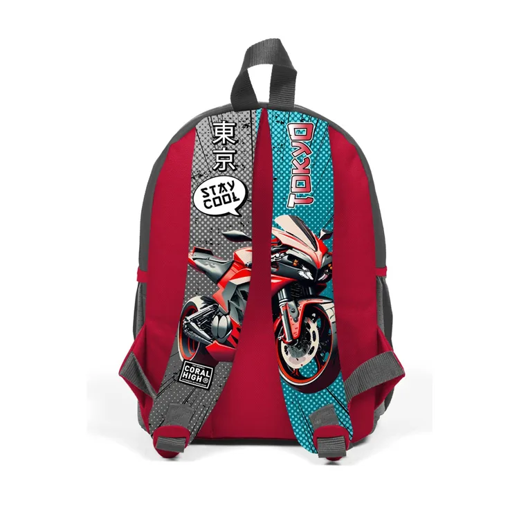 CORAL HIGH 23564 KIDS GRİ NEFTİ ANİME MOTORSİKLET DESENLİ İKİ BÖLMELİ MİNİK YUVA SIRT ÇANTASI
