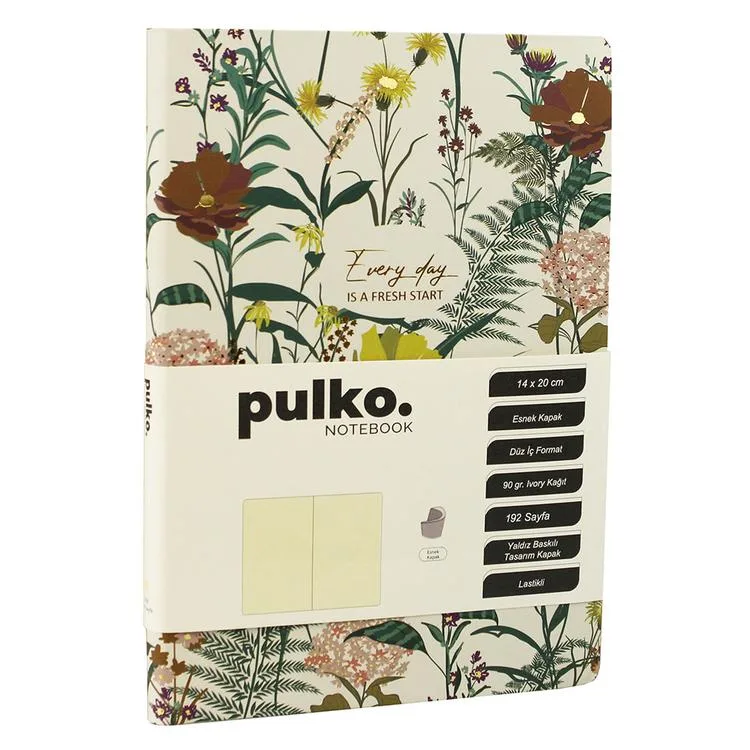 PULKO PND0901 EVER DAY IS AFRESH START ESNEK KAPAK 14x20cm 90gr.192 SAYFA ÇİÇEK DESENLİ ÇİZGİSİZ (DÜZ) DEFTER - FOREST UMBER